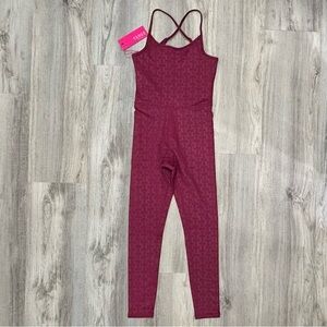 NWT Terez Raspberry Monogram Adjustable Strap TLC Athletic Bodysuit Red Size XS